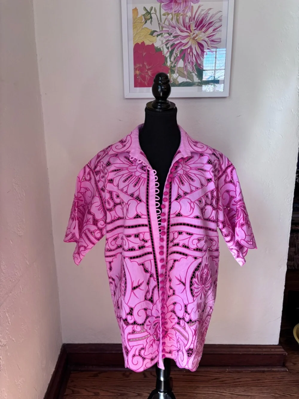 Zimmermann pink cut out lace oversized button down Medium - Picture 3 of 6